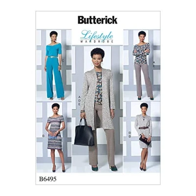 Obrázek Butterick Patterns 6495 ZZ Misses Top/Kleid/Overall/Jacke und Hose Schnittmuster, mehrfarbig, Größen groß 2 x Große