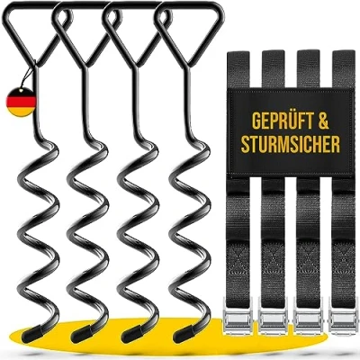 Obrázek SCHMITZ.Tools Zemní kotva trampolína ukotvení do země sada extra bezpečné prémiové provedení upevnění na trampolínu dno háček nastavitelný XXL pás 2,50 m