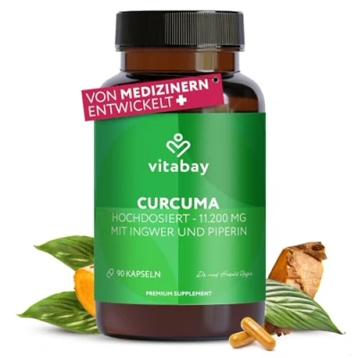 Obrázek Vitabay kapsle s kurkumou ve vysokých dávkách 1 denně VEGAN 90 tablet 500 mg pepřem kurkumin vysoké dávky piperinu extrakt kurkuma