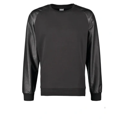 Obrázek Urban Classics Raglan Leather Imitation CREW Mikina, Muži, Velikost: Small, Black