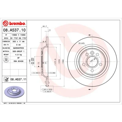 Obrázek Brembo 08.A537.11 COATED DISC LINE brzdový kotouč pár
