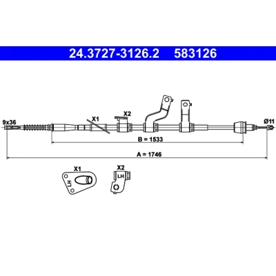 Obrázek Kabel, parkovací brzda ATE 24.3727 3126.2