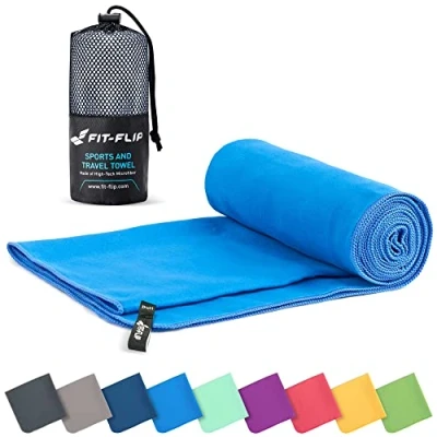 Obrázek Fit Flip ručník z mikrovlákna kompaktní ručníky ideální jako sportovní ručník, cestovní plážová osuška rychleschnoucí a lehká velký (60 x 120 cm, modrý)