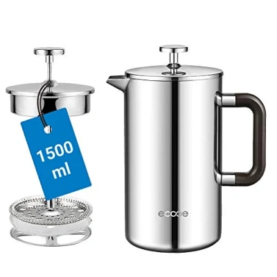 Obrázek ecooe 1,5 l French Press kávovar s dvojitou stěnou z 18/10 nerezové oceli se 3 filtry