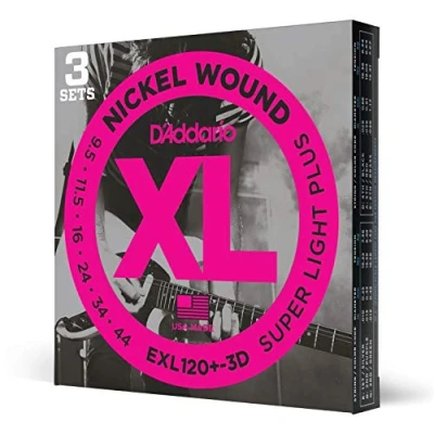 Obrázek D&#039;Addario Gitarrensaiten E Gitarre Gitarren Saiten EXL120+ 3D Super Light Plus, 9.5 44 3 Stück