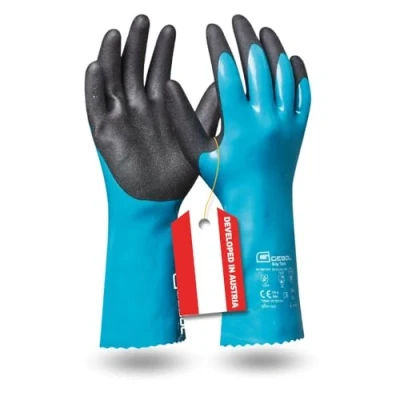 Obrázek Gebol Grip Tech, dlouhé gumové rukavice proti chemikáliím, kyselinám, olejům a tukům, vodotěsné bezpečné na dotek, obsah: 1 pár, velikost XL (vel. 10), barva: modrá