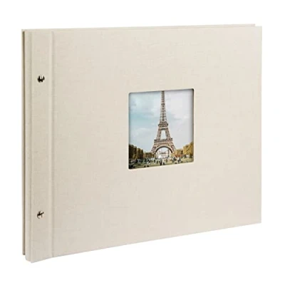 Obrázek goldbuch 28823 šroubovací balbum s výřezem na obrázek, Bella Vista, 39 x 31 cm, fotoalbum se 40 bílými stránkami pergamenovými oddělovacími listy, album rozšiřitelné, fotokniha ze lnu, pískově šedá