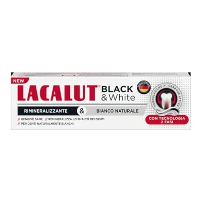 Obrázek LACALUT Black &amp; White Zahnpasta, professionelle Zahnaufhellung, Remineralisiert den Zahnschmelz, Aufhellung, Aktivkohle, 75 ml