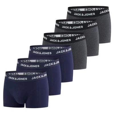 Obrázek JACK &amp; JONES Pánské boxerky 6 ks Basic Trunks Boxer strečové spodky spodní prádlo retro šortky sada bavlna černá červená zelená modrá šedá S M L XL XXL 3XL 5XL 6XL 7XL 8XL, Balení 5,