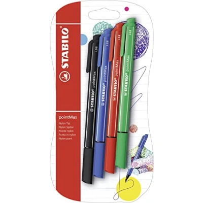 Obrázek Popisovač STABILO pointMax balení 4 ks ultramarínová modrá, černá, karmín, zelená