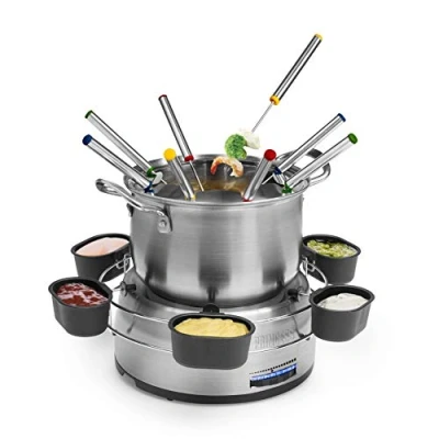 Obrázek Princess Family Fondue Set 800 W, 1,2 Liter Fassungsvermögen, Thermostat, edelstahl, doppelter Boden, 8 Fonduegabeln, 6 Dipschalen, Silber, 172680 01.172680.01.001, silber