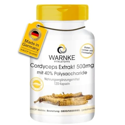 Obrázek Cordyceps extrakt 500 mg 120 kapslí, standardizovaný na 40% polysacharidy, veganské vitální houby varování látky německá lékárna