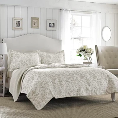 Obrázek Laura Ashley Sada přikrývek Home Amberley Collection, 100% bavlna, prodyšná a lehká, oboustranná, předpraná pro dodatečnou měkkost, King Size postel, biscuit