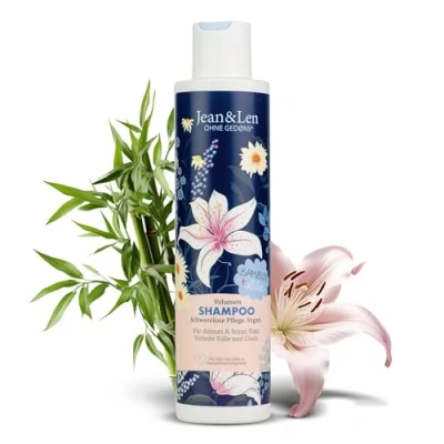 Obrázek Jean &amp; Len Šampon objem bambusu a lilie, pro tenké jemné vlasy, dodává plnost lesk, vůni květů, bez parabenů silikonů, veganské, 300 ml