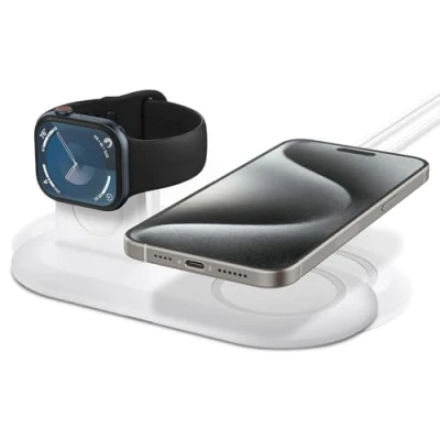 Obrázek Spigen Mag Fit Duo Designed pro nabíječku MagSafe Pad/kompatibilní s nabíječkou 2020 2023, iPhone 12 16, Apple Watch série 1 10, Ultra 2/1 bílá