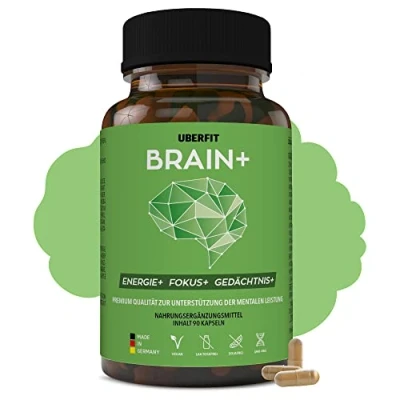 Obrázek UberFit® IN+ kapsle pro koncentraci a paměť [prémiová kvalita] s cholinem, Bacopa Monnieri, ženšen, ginkgo, Q10, kofein, vitamín B5, B12 další (90 veganských kapslí)