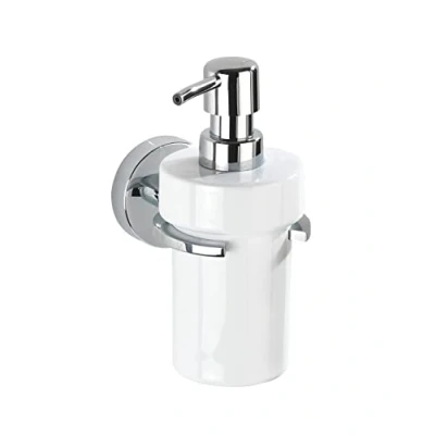 Obrázek WENKO Vacuum Loc® dávkovač mýdla Capri, doplňovací, keramický pro montáž na stěnu, upevnění bez vrtání, z nerezového tlakového odlitku, objem 330 ml, 8 x 17 13 cm