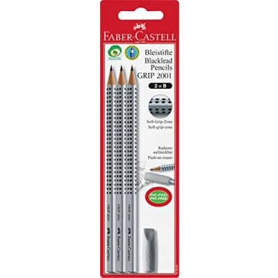 Obrázek FABER CASTELL 117097 tužka GRIP 2001, stupeň tvrdosti B, balení 3 ks s gumou