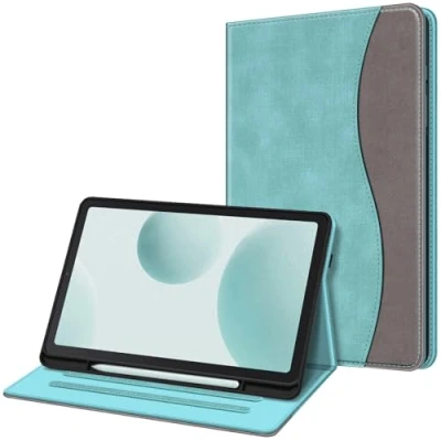 Obrázek Fintie pouzdro pro Samsung Galaxy Tab S6 Lite 10.4 2024/2022/2020, Soft TPU zadní strana kryt ochranné S držákem Pen a štěrbinami na dokumenty, džínový vzhled tyrkysové