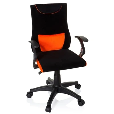 Obrázek hjh OFFICE 670480 dětská a mládežnická otočná židle KIDDY PRO AL látka černá/oranžová, kancelářská židle, k psacímu stolu s loketními opěrkami