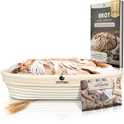Obrázek Exitoso košík na kynutí oválný 1 kg z roury Ø 35 cm béžový vč. (e kniha, lněný hadřík) pečení chleba s košíčky sada