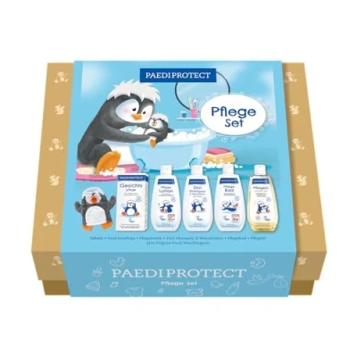 Obrázek PAEDIPROTECT pečující box, sada pro péči o pleť s 1 x péče obličej, šampon a mycí krém, krém miminka děti, koupel, olej, dárková toaletními