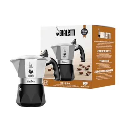 Obrázek Bialetti New Brikka 2023, Moka Kanne, die einzige Herdkaffeemaschine, in der Lage ist, einen Cremereichen Espresso Zuzubereiten, 2 Tassen, Aluminium