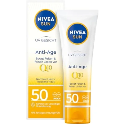 Obrázek NIVEA SUN UV Face Q10 Anti Age Ochrana proti slunci s LSF 50 (50 ml), hydratační krém na obličej, vráskám Opalovací ochranou před UVA/UVB zářením