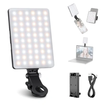 Obrázek NEEWER Selfie světelný panel se svorkou, držák telefonu, 3 světelné režimy, video světlo, mobilní telefon, 60 LED, High Power 2000 mAh, baterie CRI 95+ LED videokonference, světlo pro