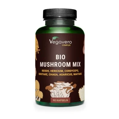 Obrázek Bio houbový komplex 1300 mg 7 extrakty: Reishi, Cordyceps, Shiitake, Chaga, Hericium, Agaricus, Maitake Mushroom Mix beta glukany a polysacharidy Vegan Dt. Výroba Vegavero®