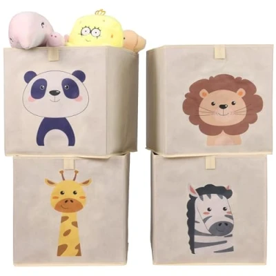 Obrázek Navaris Úložný box dětský pokoj sada 4 ks 33 x cm dětská hračka zvíře design na hračky bedny krabice organizéry pro miminka Toybox