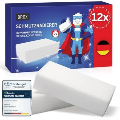 Obrázek BROX® guma na nečistoty 12x houbička bílé stěny, boty a podlahy robustní kouzelná houba Magic Eraser pro všechny druhy skvrn (12 kusů, XXL)