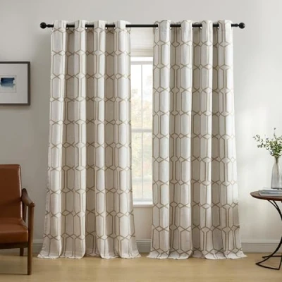 Obrázek Elrene Home Fashions Kaiden Geometric Room Darkening Grommet Linen Window Curtain Drape Panel