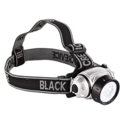 Obrázek Black Crevice Čelovka I lampa na hlavu s nastavitelným páskem LED 21 vysoká intenzita a široký světelný paprsek 4 stupně svícení vodotěsná nerozbitná čelovka