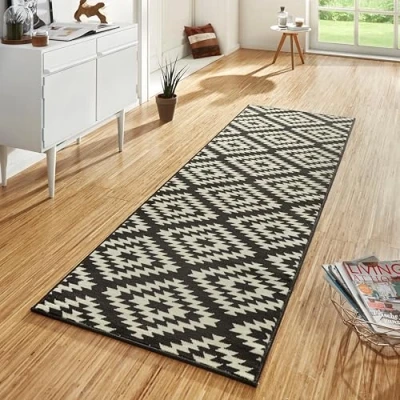 Obrázek Hanse Home koberec běhoun Nordic 80 x 350 cm měkký s krátkým vlasem, moderní kosočtvercový design, na chodbu, ložnici, dětský pokoj, koupelnu, obývací kuchyň, dekorační