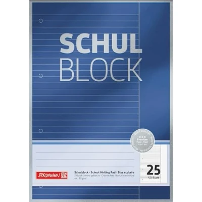 Obrázek Brunnen Školní blok / poznámkový Premium (A4, 50 listů, linkovaný, s okrajem, linkování 25, děrovaný, lepený hlavou, 90 g/m²)
