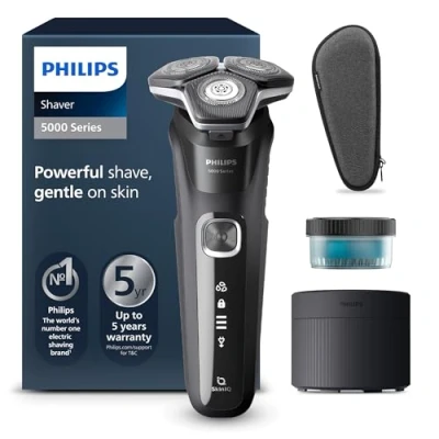 Obrázek Philips Shaver Series 5000 Elektrischer Nass und Trockenrasierer für Herren mit ausklappbarem Trimmer, Reinigungsstation, Reinigungskartusche &amp; Reiseetui (Modell S5898/50)