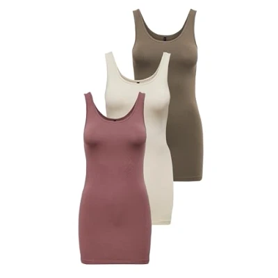 Obrázek ONLY Dámský Onllive Love Long Tank Noos Top, Růžová/béžová/hnědá (1x růžovo hnědá, 1x břín, vlašský ořech)