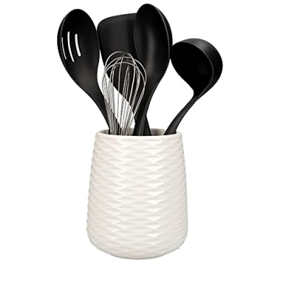 Obrázek KitchenAid 6er Set Küchenutensilien und Halter, Antihaftbeschichtet, Spülmaschinenfest, Kochgeschirr, Schwarz, 16.5 x 36.8 cm