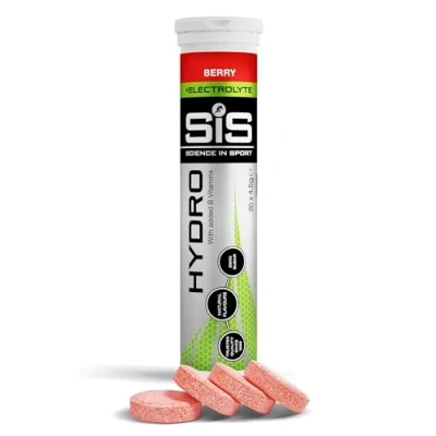 Obrázek Science in Sport Hydro tablety, šumivé tablety pro optimalizaci rovnováhy tekutin, nízkokalorické a cukrové, veganské, obsahuje elektrolyty vitamíny, 20 tablet s příchutí bobulí