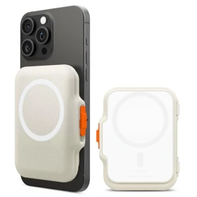 Obrázek Spigen TinTap MagFit+ magnetický držák na karty vyvinut pro MagSafe s uzavíracím systémem, kompatibilní iPhone 16/15/14/13/12 modely Wallet tmavě béžová