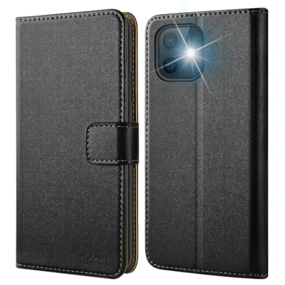 Obrázek HOOMIL pouzdro na mobil MagFlip pro iPhone 12 Mini pouzdro, [č. 1 zpracování] Prémiové kožené zaklapávací ochranné kompatibilní s pouzdrem černé