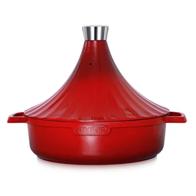 Obrázek INTIGNIS Marocký hrnec Tagine indukční nádoba tajena vhodná do trouby hliník nepřilnavý tajinový 28 cm 4,43 litru (červená)