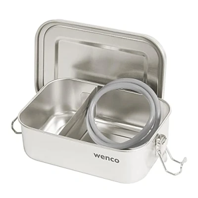 Obrázek wenco Lunchbox z ušlechtilé oceli, se 2 přihrádkami, malá krabička na chléb s objemem 650 ml, vodotěsný, vhodný do myčky nádobí, vč. náhradního silikonového kroužku, 15 x 11,3 5 cm, stříbrná