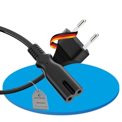 Obrázek sonero Napájecí kabel síťový 2 póly, 1,50 m, Euro zástrčka typu C síťová na zdířku IEC C7 8 zástrčka, zdroj proud pro TV, PS5, PS4, PS3, domácí spotřebiče, černý