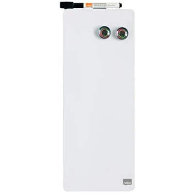 Obrázek Nobo úzká magnetická mini bílá tabule, bez rámu, stíratelná za sucha, snadné čištění, montáž na stěnu, integrovaný držák tužku, doma/kancelář, 140 x 360 mm, bílá, 1903764