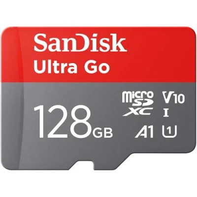 Obrázek SanDisk Paměťová karta Ultra Go Micro SDXC 128 GB + SD adaptér (pro chytré telefony a tablety se systémem Android, rychlost čtení až 150 MB/s) A1, Full HD video, UHS I, Class 10, U1, pro Amazon