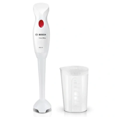 Obrázek Bosch Tyčový mixér CleverMixx MSM14000, odnímatelná mixovací noha, ergonomická rukojeť, lehký kryt, nůž se 4 čepelemi, snadné čištění, 400 W, bílá/červená
