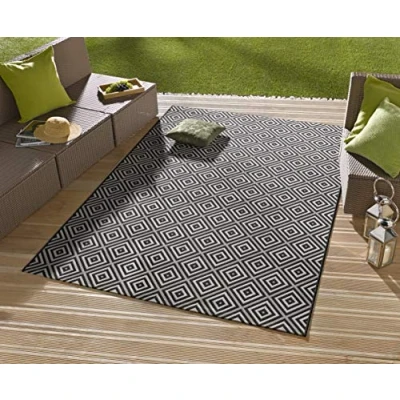 Obrázek NORTHRUGS Vnitřní a venkovní koberec kostkovaný 80 x 150 cm odolný proti povětrnostním vlivům, moderní geometrický vzor, kostkovaný, celoplošný design, běhoun na balkon, terasu, zahradu, zimní