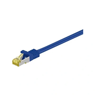 Obrázek Goobay 91565 RJ45 patch kabel CAT 6A S/FTP (PiMF) s 7 surovým kabelem / 500 MHz síťový internetový RJ 45 konektor LAN modrý 0,25 m